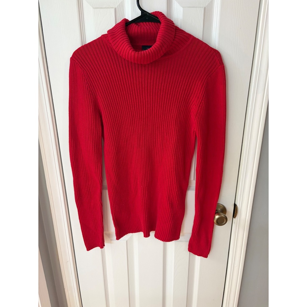 Faded Glory Turtleneck Womens XL Red Organic Cotton Ribbed Knit Sweater